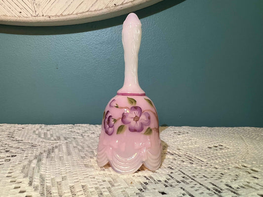 Fenton Rosalene Slag Glass Hand-Painted Mini Bell | Vintage Decor