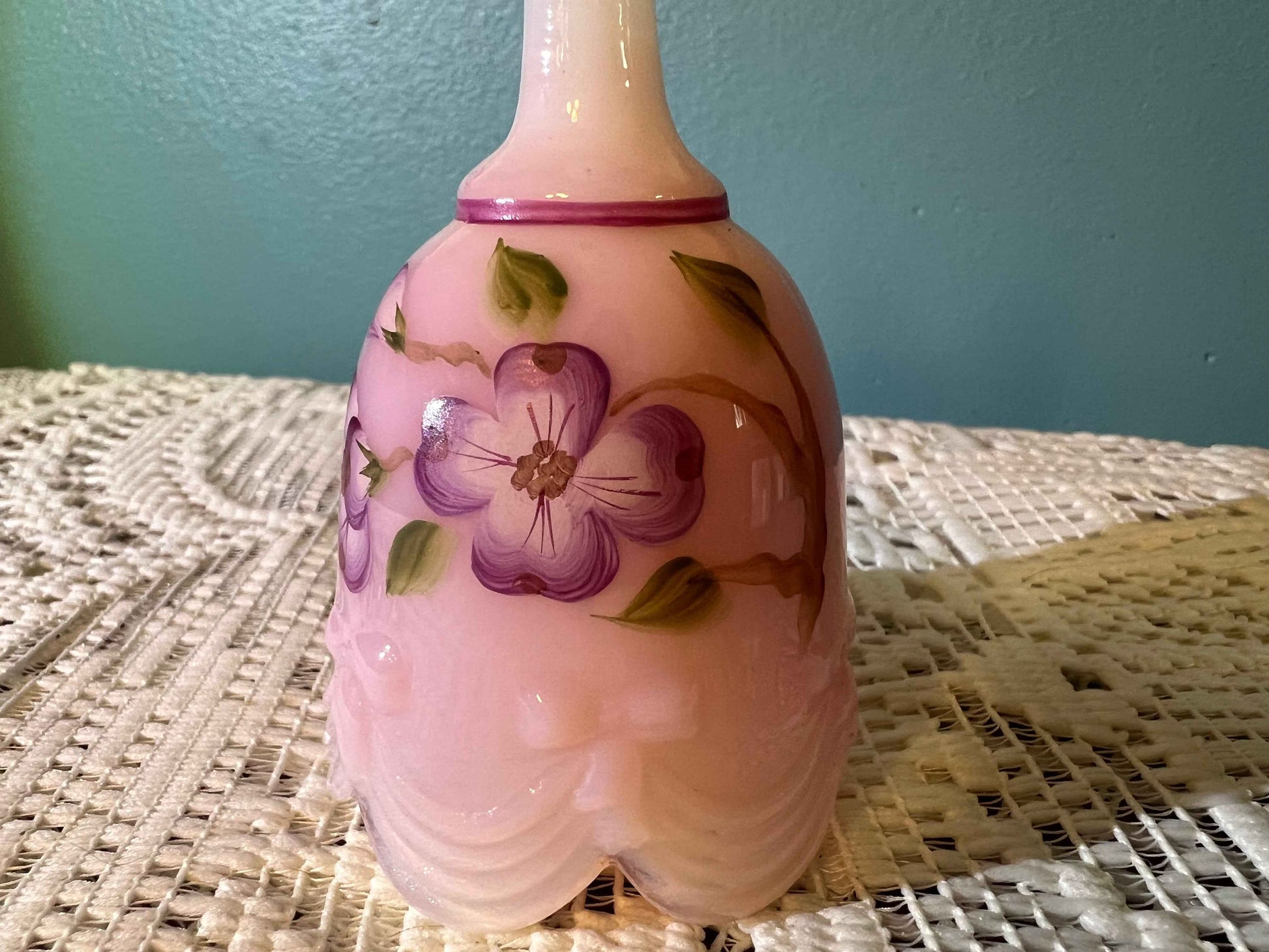Fenton Rosalene Slag Glass Hand-Painted Mini Bell | Vintage Decor
