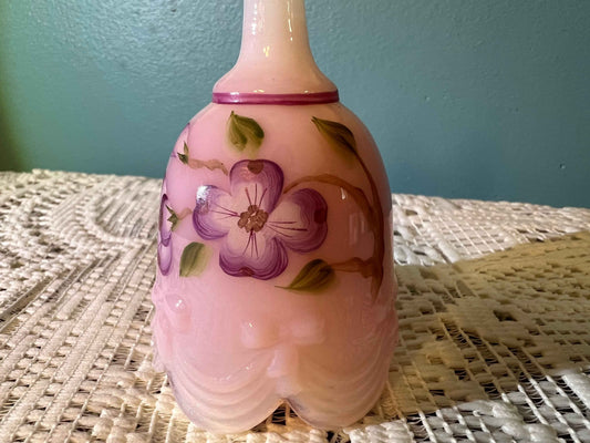 Fenton Rosalene Slag Glass Hand-Painted Mini Bell | Vintage Decor