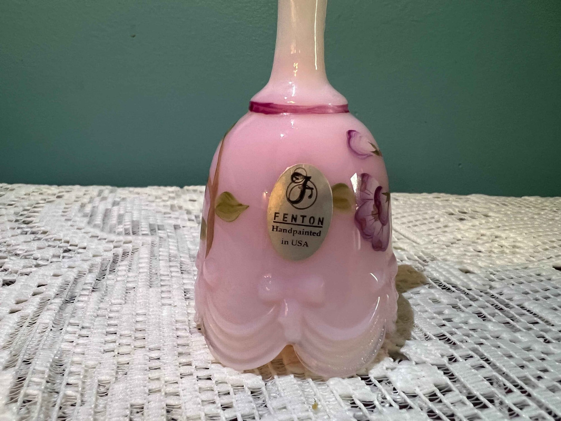Fenton Rosalene Slag Glass Hand-Painted Mini Bell | Vintage Decor