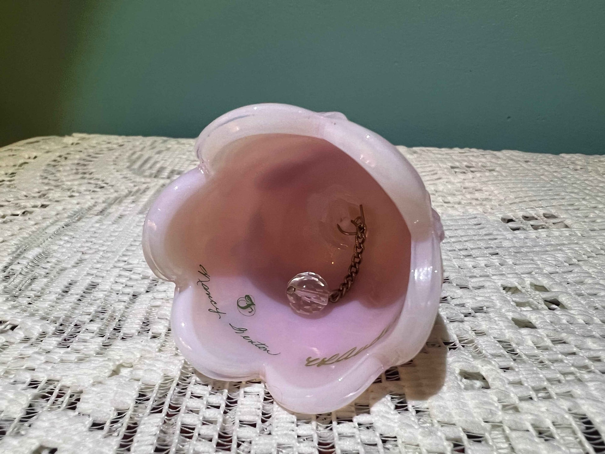 Fenton Rosalene Slag Glass Hand-Painted Mini Bell | Vintage Decor