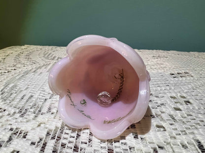 Fenton Rosalene Slag Glass Hand-Painted Mini Bell | Vintage Decor