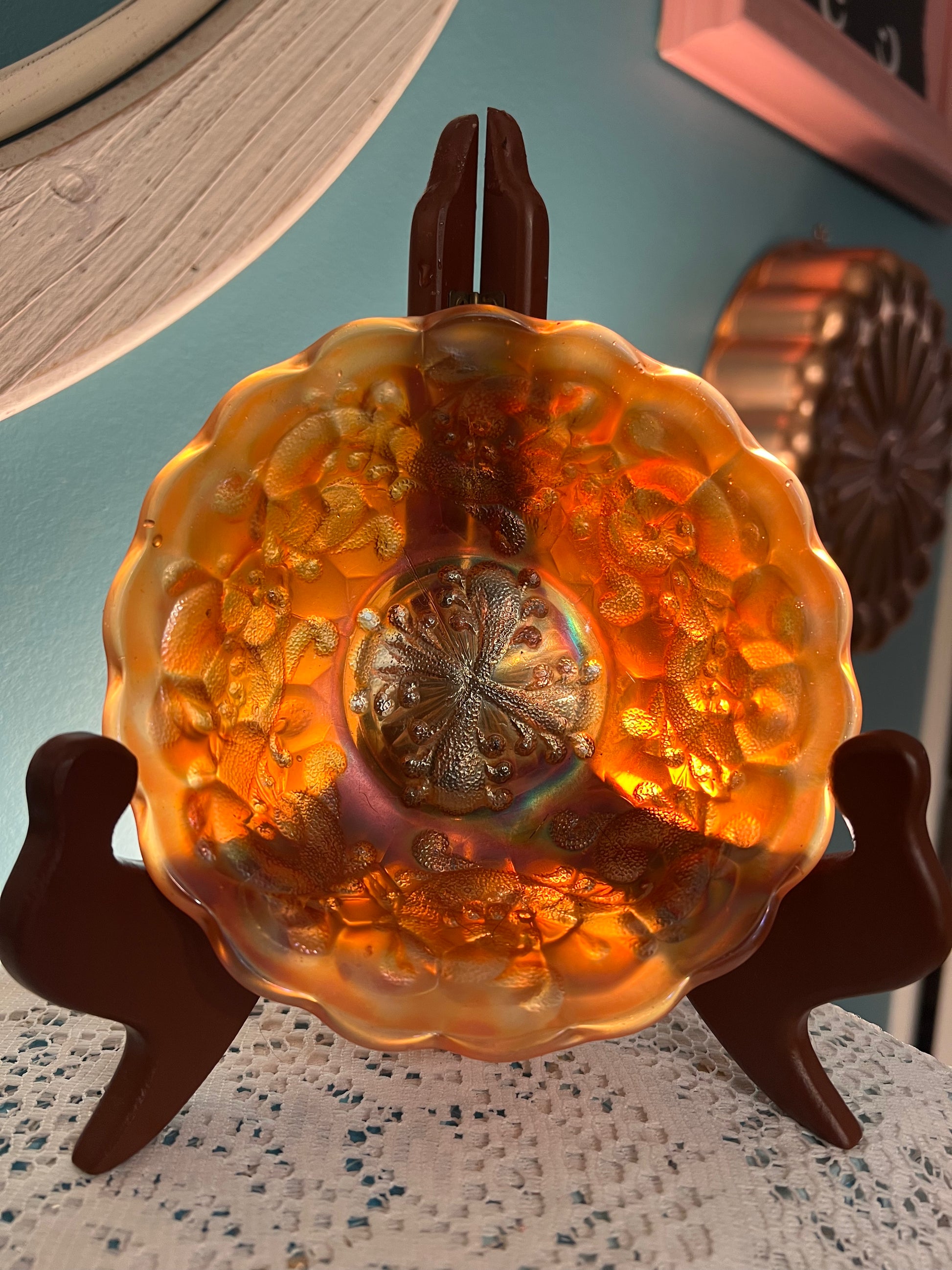 Vintage Fenton Carnival Glass Feathered Serpent marigold berry bowl, 1910–1911 collectible
