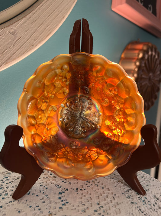 Vintage Fenton Carnival Glass Feathered Serpent marigold berry bowl, 1910–1911 collectible
