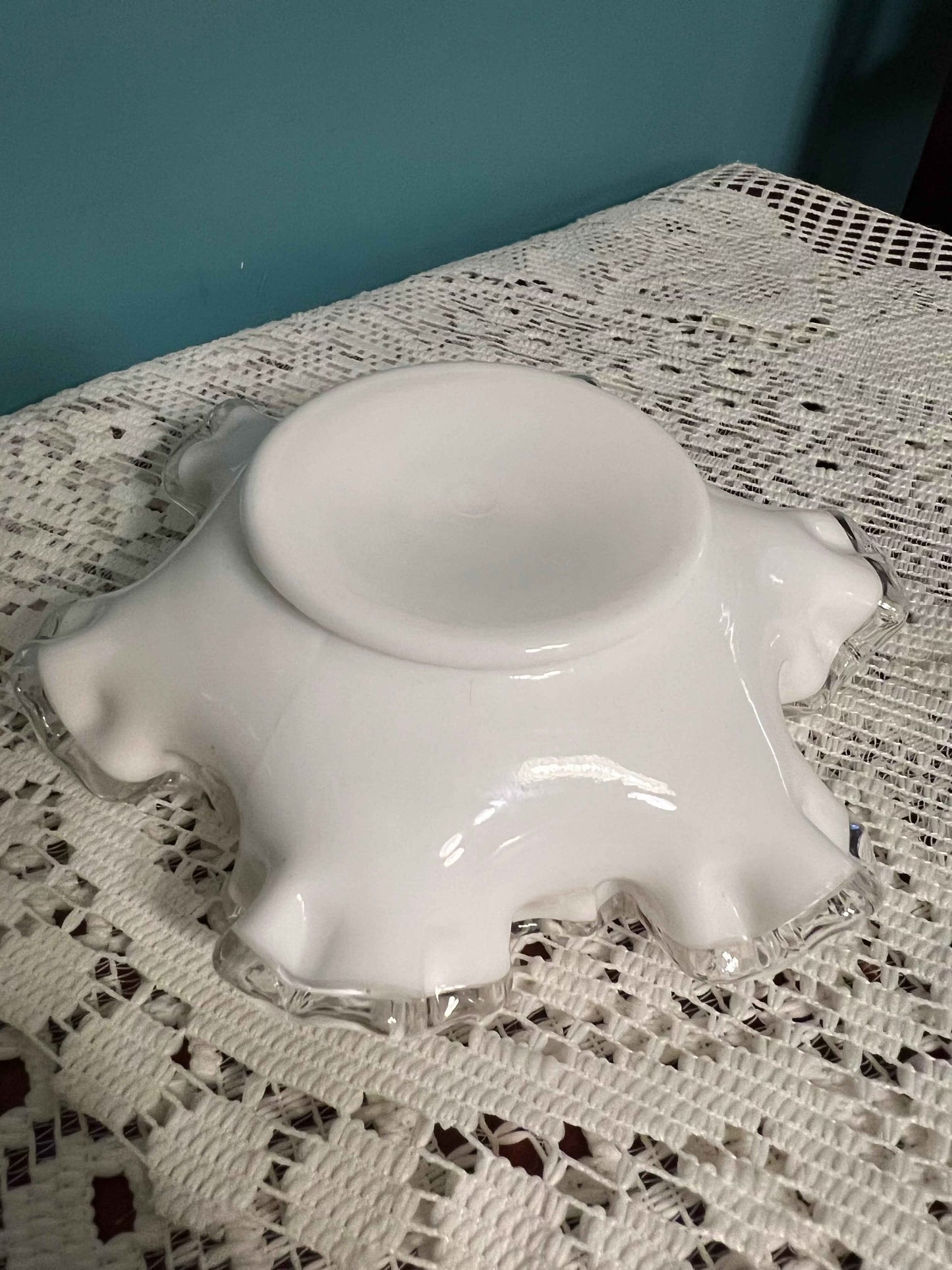 Vintage Fenton White Milk Glass Silver Crest Bowl | Vintage Glassware