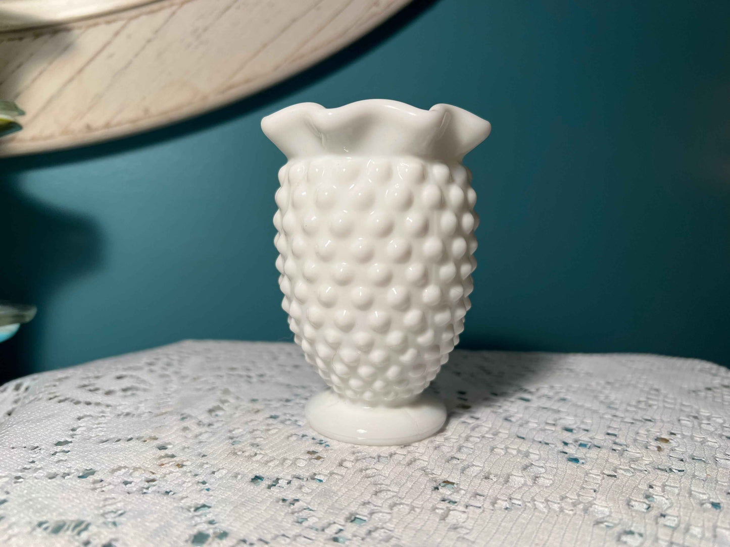 Vintage Fenton White Milk Glass Miniature Vase | Hobnail Crimped | 8-Point