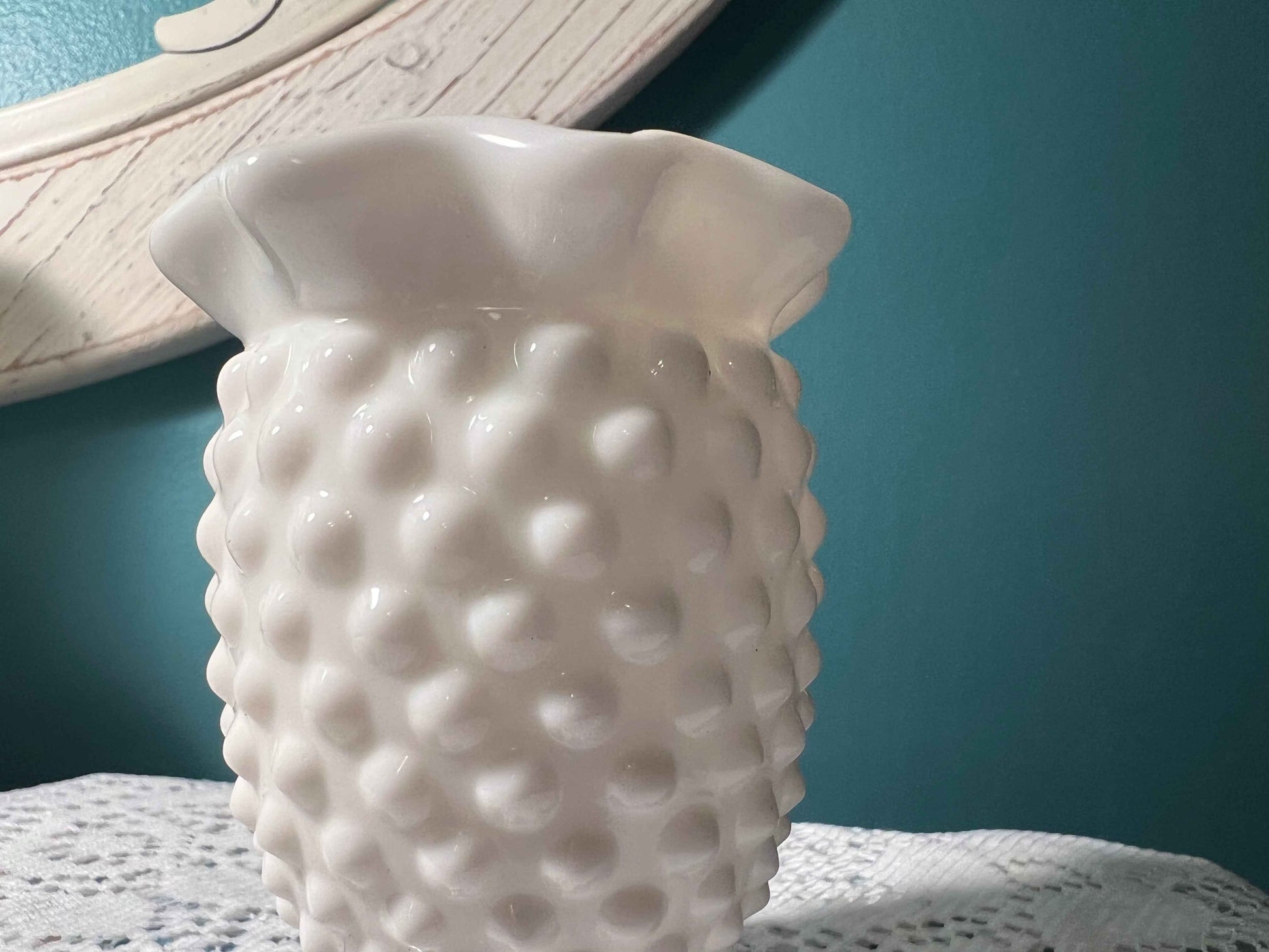 Vintage Fenton White Milk Glass Miniature Vase | Hobnail Crimped | 8-Point