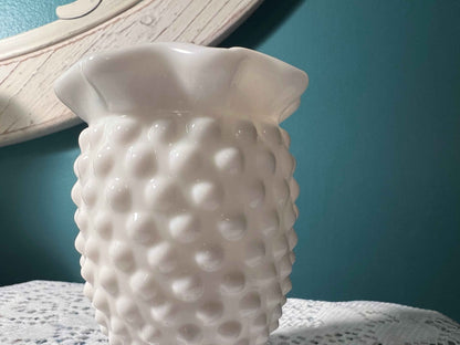 Vintage Fenton White Milk Glass Miniature Vase | Hobnail Crimped | 8-Point