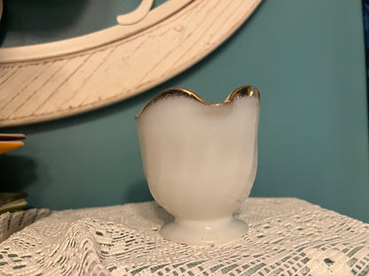 Vintage Fire King Anchor Hocking milk glass footed creamer Swirl Golden Anniversary