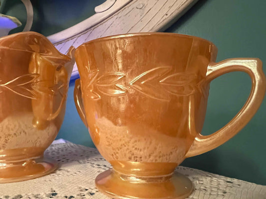 Anchor Hocking Fire King Peach Lustre Cream & Sugar | Collectible Vintage Tableware