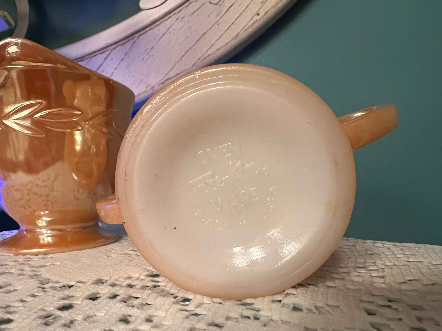 Anchor Hocking Fire King Peach Lustre Cream & Sugar | Collectible Vintage Tableware