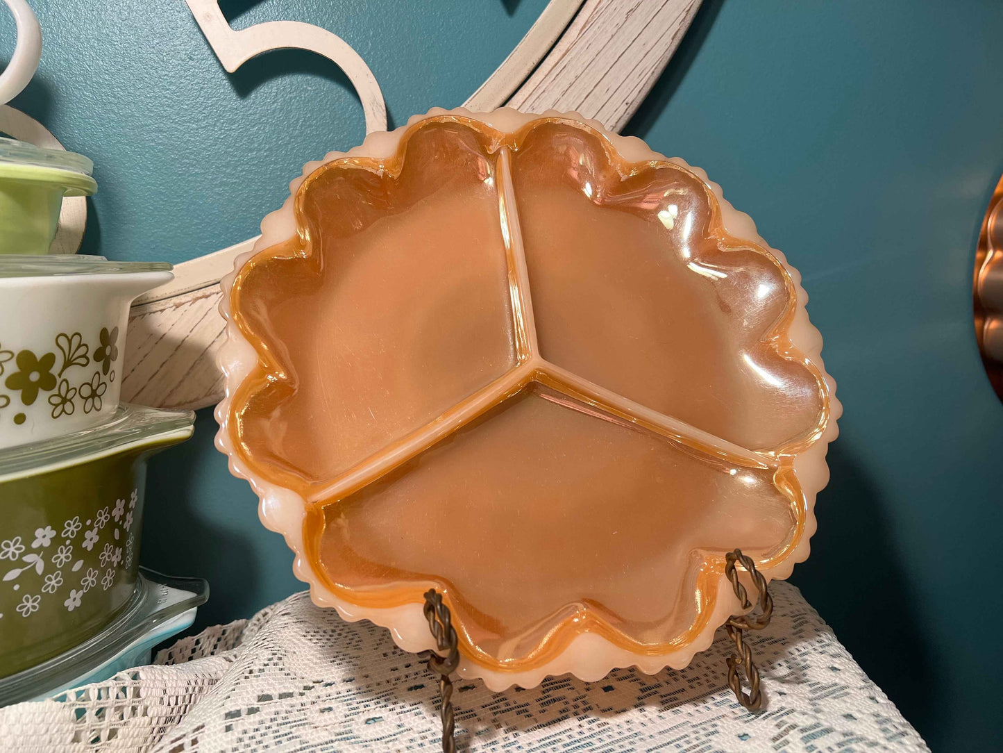 Fire-King Peach Lustre 9” 3-Section Relish Dish | Anchor Hocking Vintage Dinnerware
