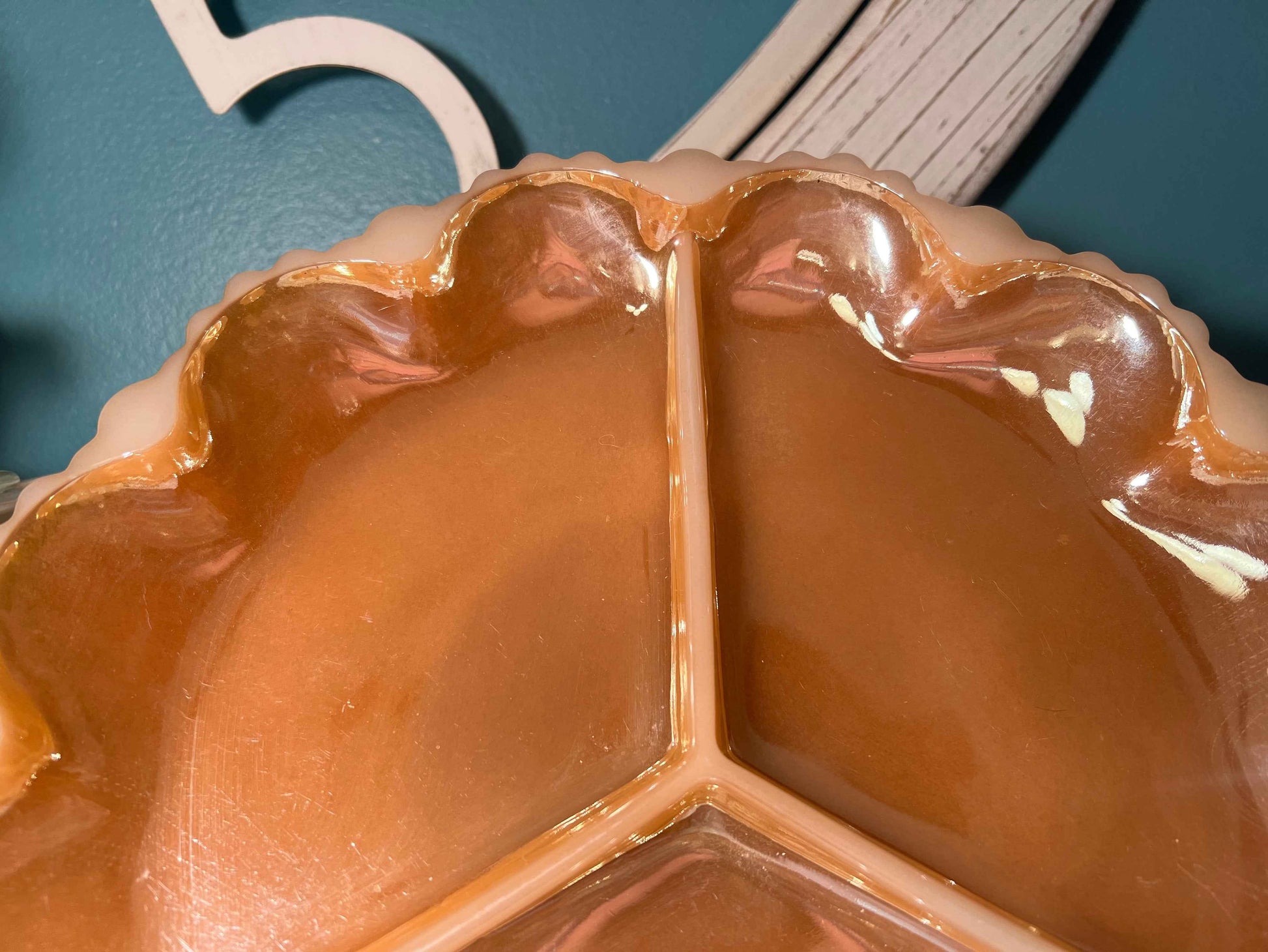 Fire-King Peach Lustre 9” 3-Section Relish Dish | Anchor Hocking Vintage Dinnerware