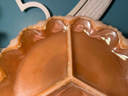 Fire-King Peach Lustre 9” 3-Section Relish Dish | Anchor Hocking Vintage Dinnerware