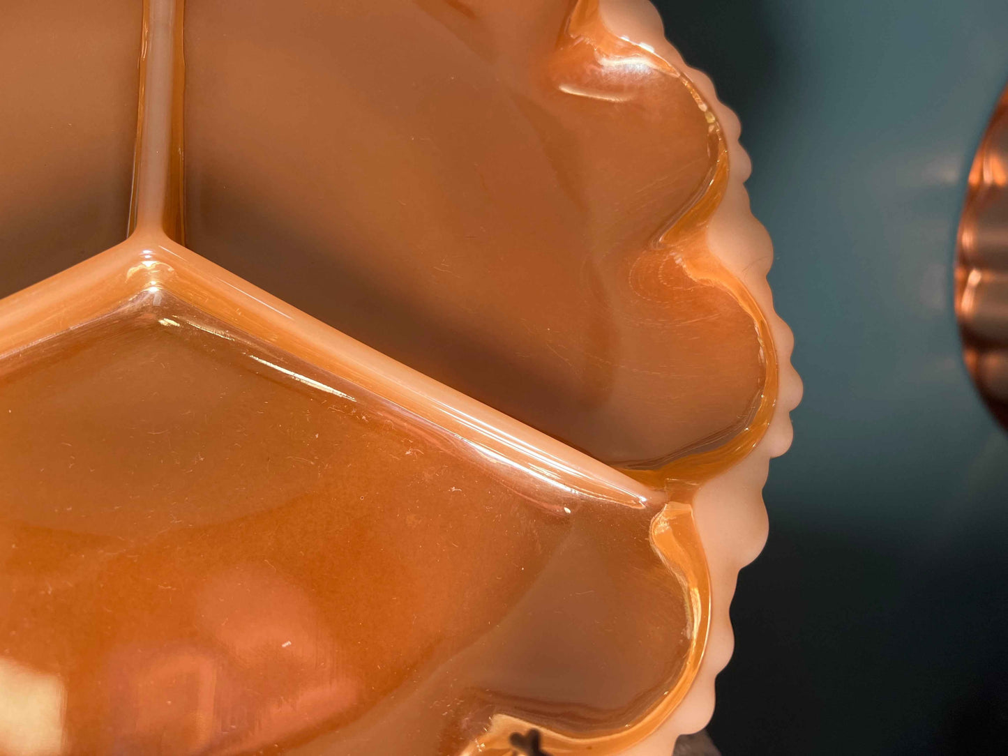 Fire-King Peach Lustre 9” 3-Section Relish Dish | Anchor Hocking Vintage Dinnerware