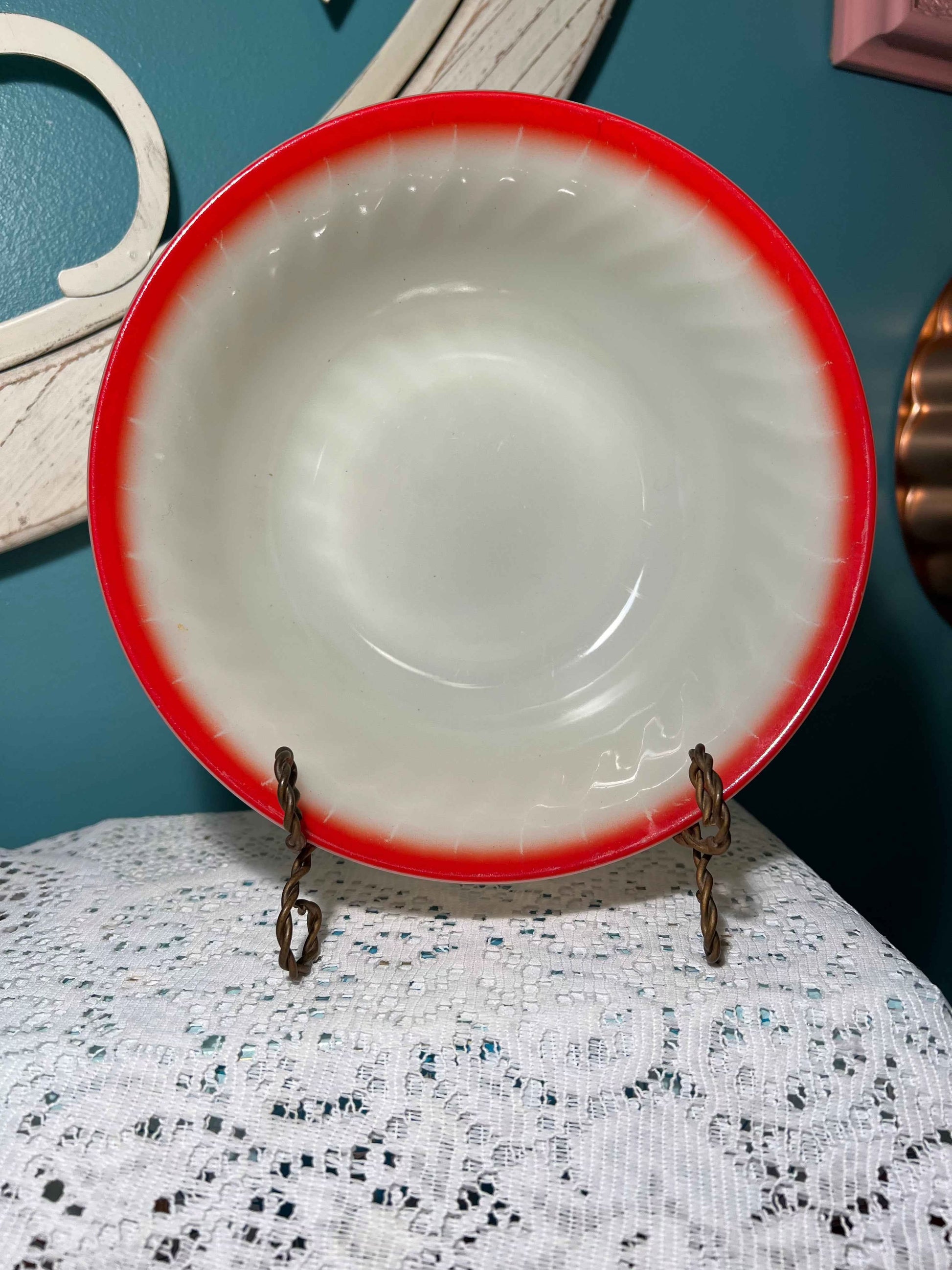 Vintage Fire-King Sunrise Swirl Vegetable Bowl & Serving Platter | Milk Glass Serveware