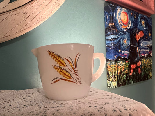 Vintage Fire King Golden Wheat milk glass creamer by Anchor Hocking