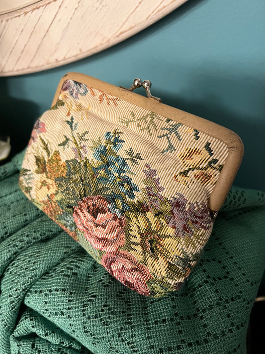 Compact vintage tapestry purse for collectible accessory display