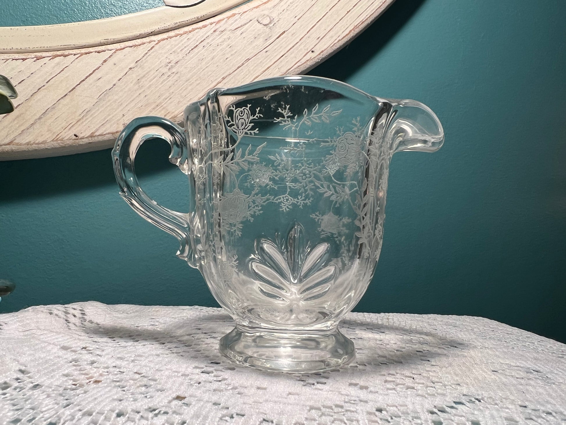 Vintage Fostoria Chintz footed creamer etched floral pattern