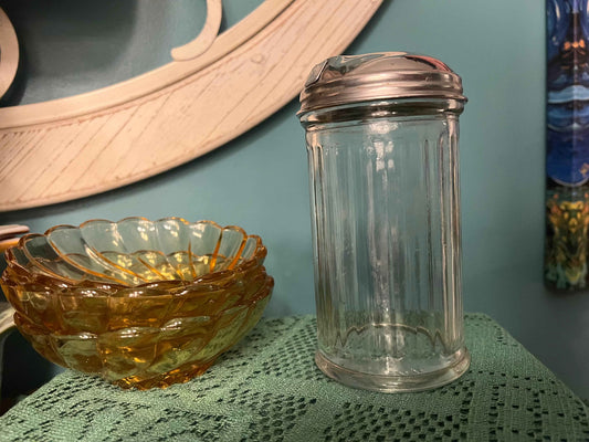 Vintage GEMCO Glass Sugar Dispenser & Parmesan Cheese Shaker – Metal Flip Lid