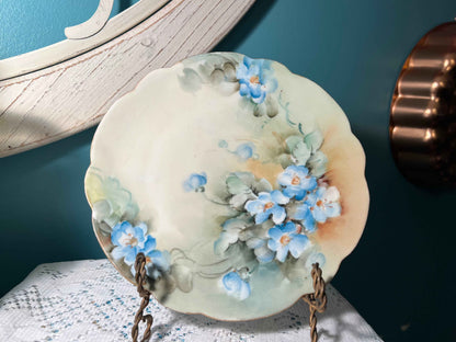Antique Geo H. Bowman Co Hand-Painted Plate | Blue Forget-Me-Nots | Bavaria Collectible