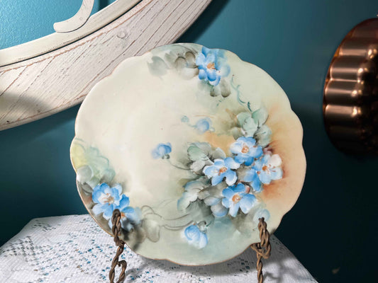 Antique Geo H. Bowman Co Hand-Painted Plate | Blue Forget-Me-Nots | Bavaria Collectible