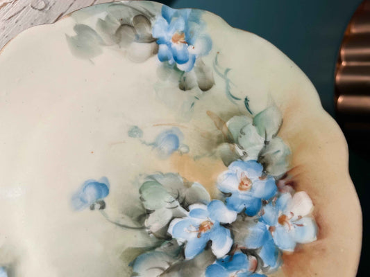 Antique Geo H. Bowman Co Hand-Painted Plate | Blue Forget-Me-Nots | Bavaria Collectible