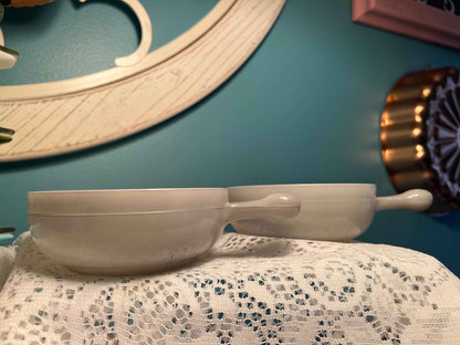 GlasBake Soup Bowl with Handle | Vintage Milk Glass Ovenproof Tableware