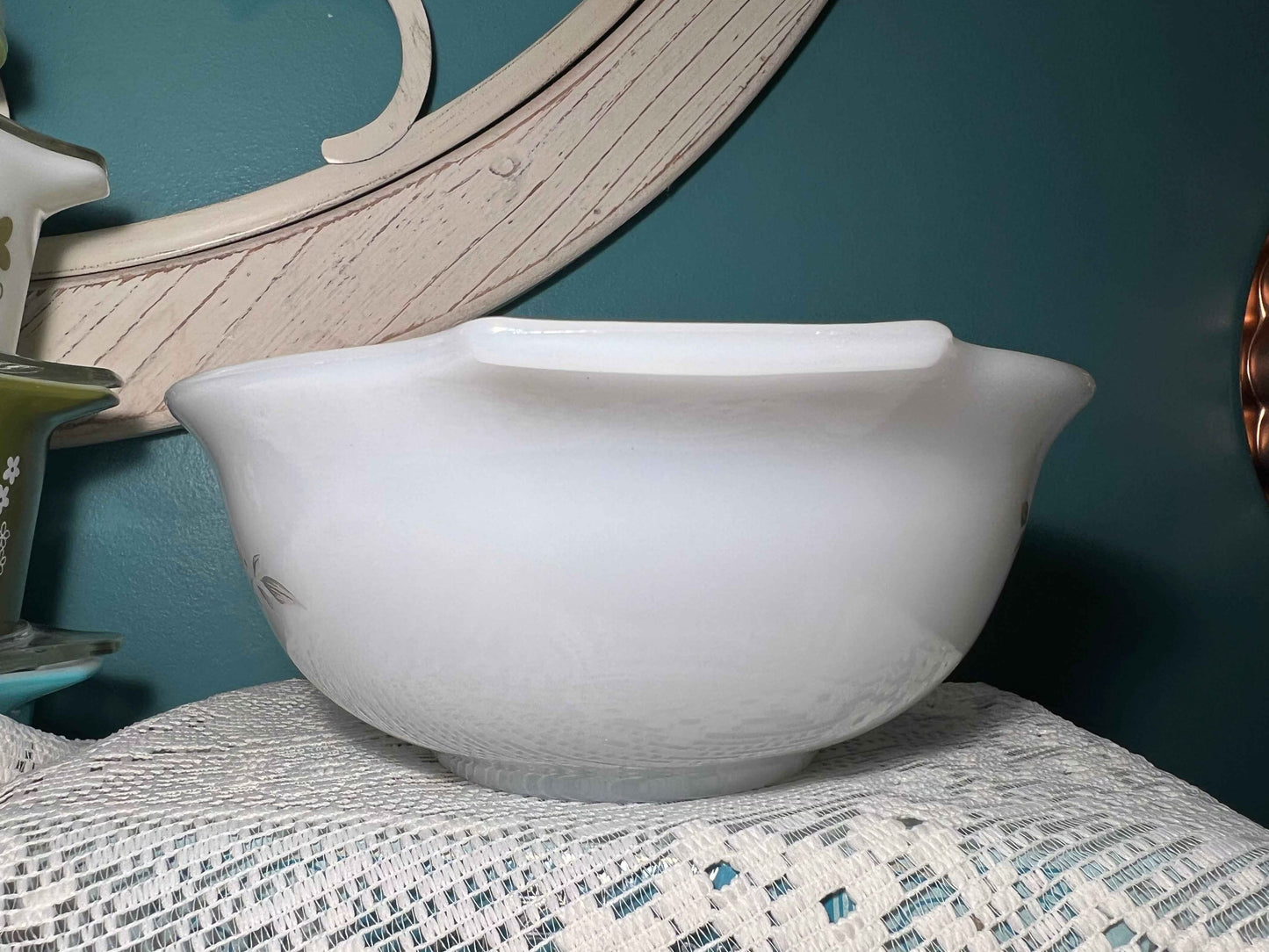 Vintage Glasbake Cinderella Mixing Bowl J-2355 | Red & Yellow Floral Milk Glass | Vintage Kitchenware