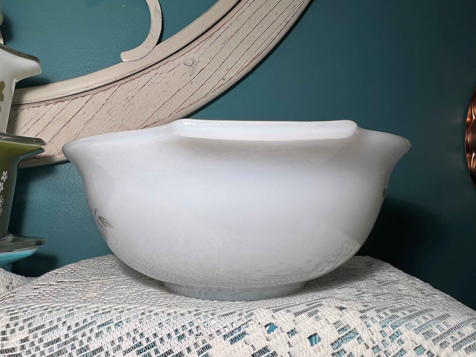 Vintage Glasbake Cinderella Mixing Bowl J-2355 | Red & Yellow Floral Milk Glass | Vintage Kitchenware