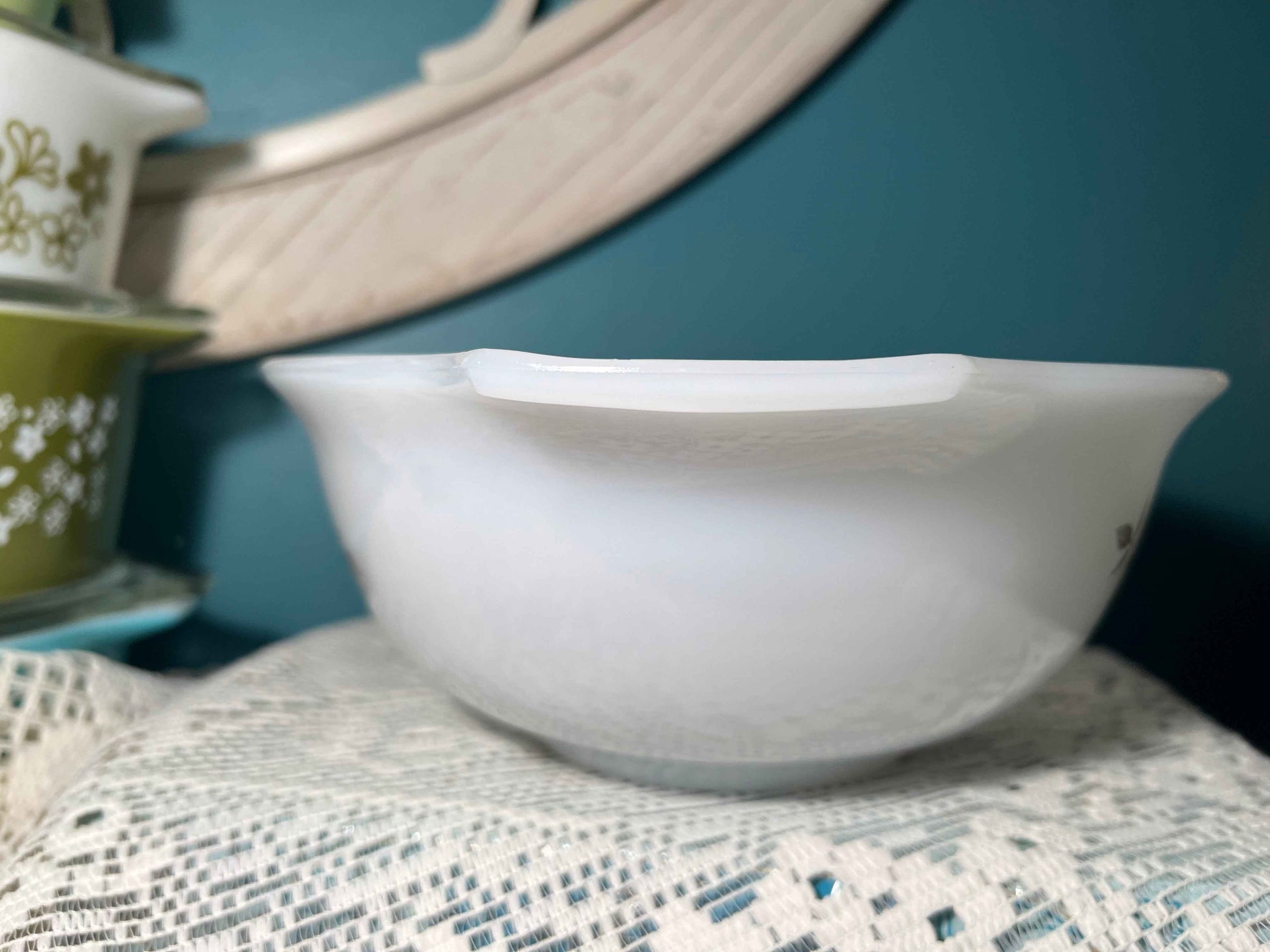 Vintage Glasbake Cinderella Mixing Bowl J-2355 | Red & Yellow Floral Milk Glass | Vintage Kitchenware