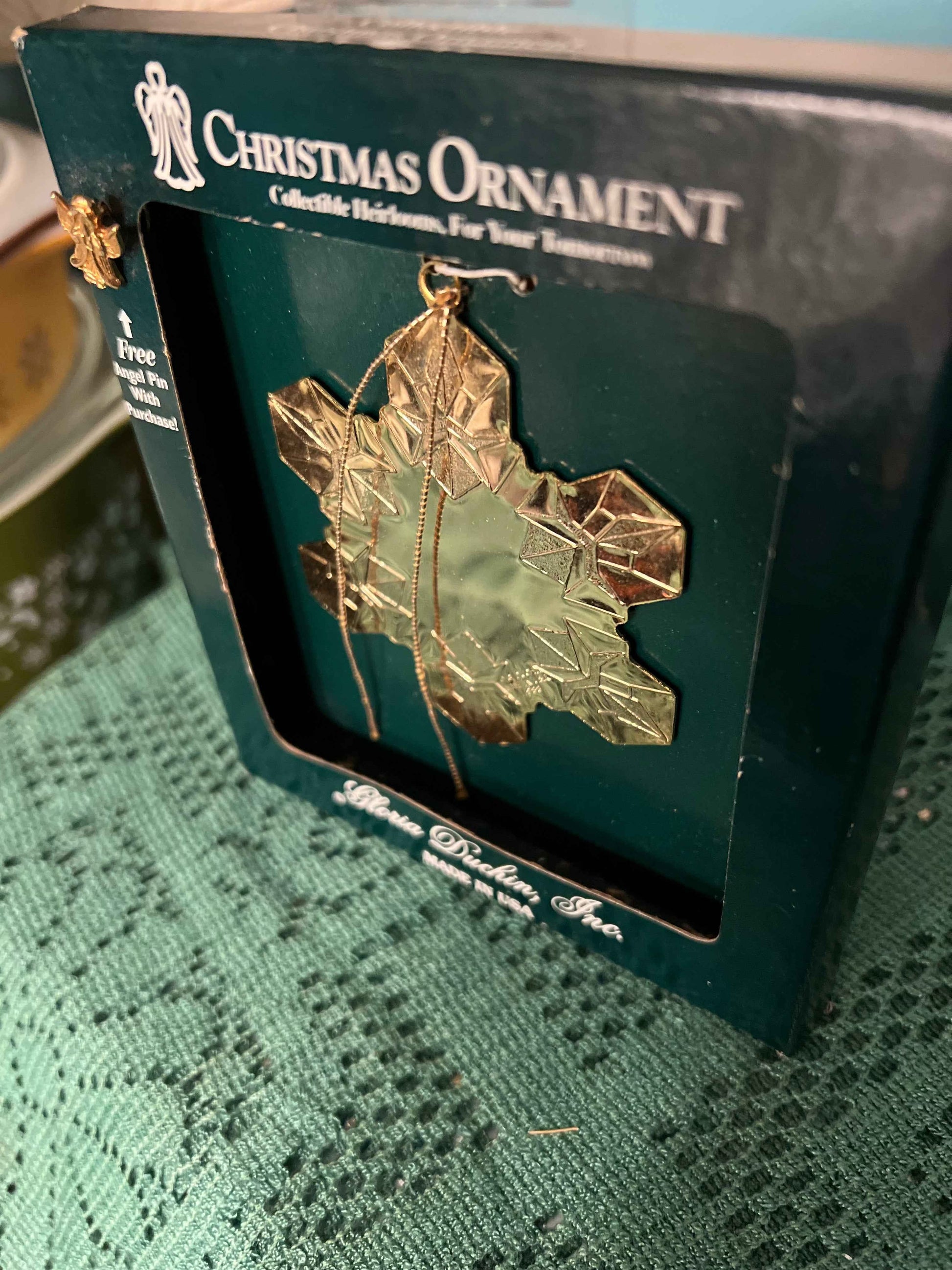 Vintage Gloria Duchin Snowflake Ornament & Angel Pin – 1988 Holiday Set