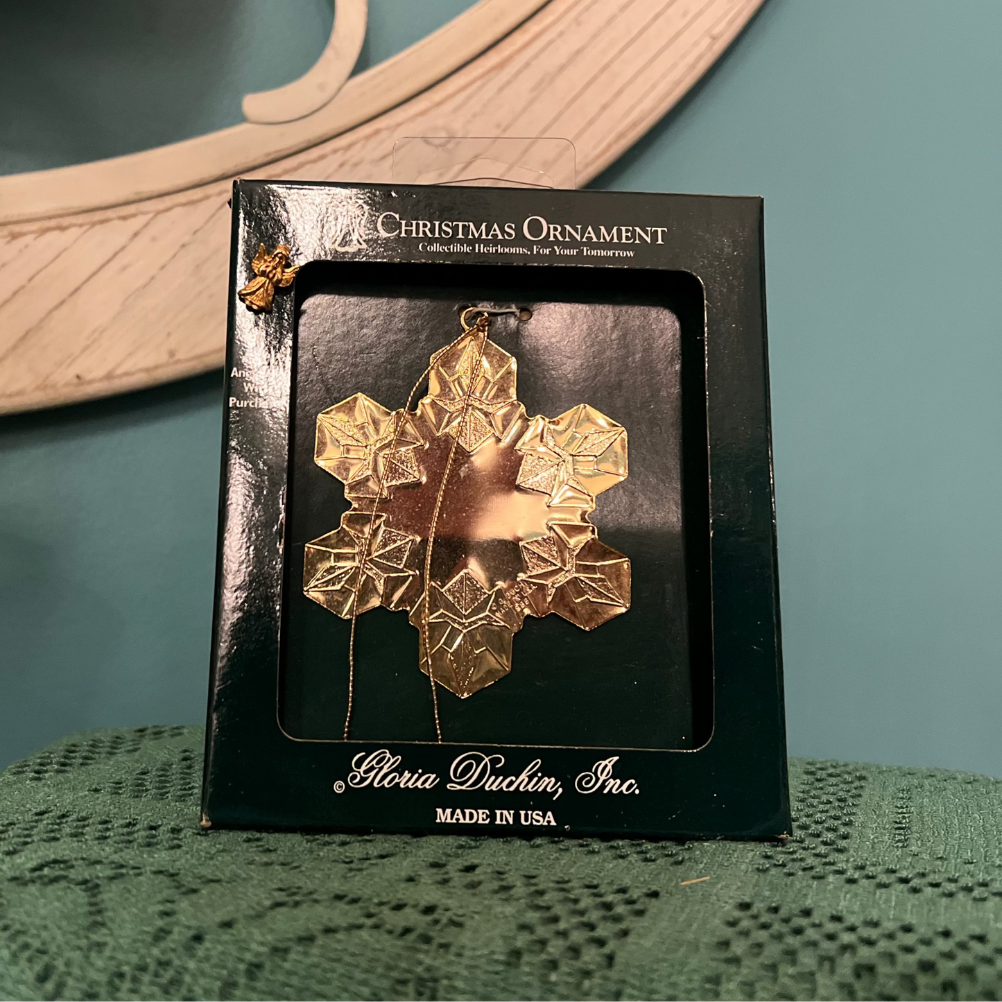 Gloria Duchin snowflake ornament and angel pin
