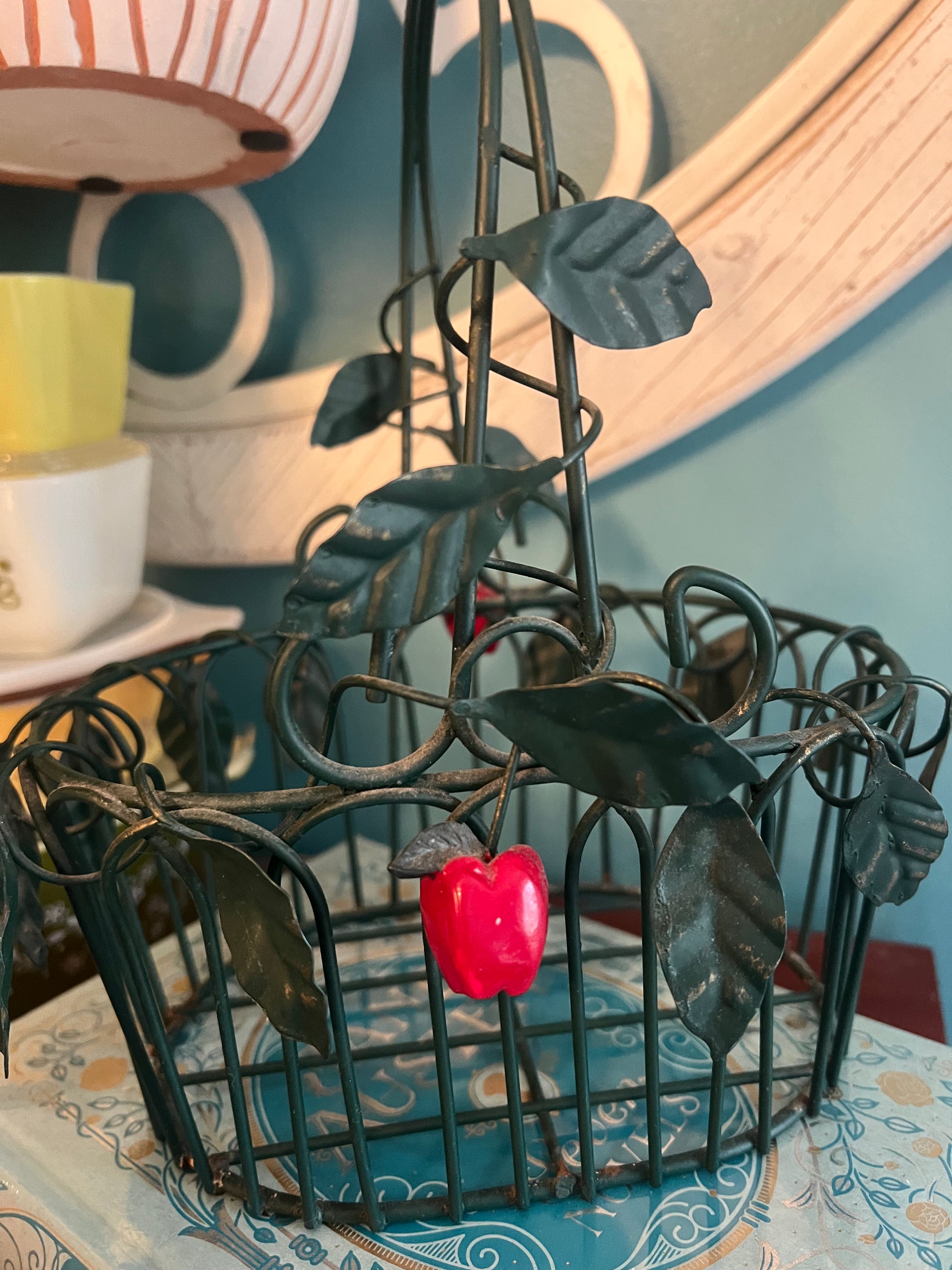 Vintage green wire basket