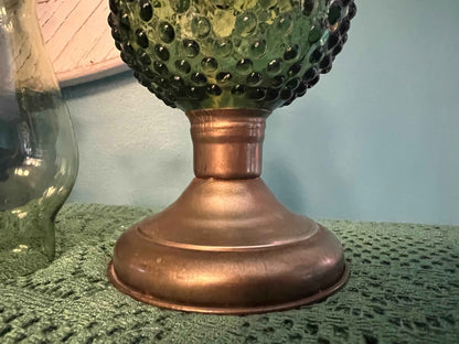 Green Hobnail Oil Lamp -  13 1/2" | Vintage Home Decor | Collectible Glassware