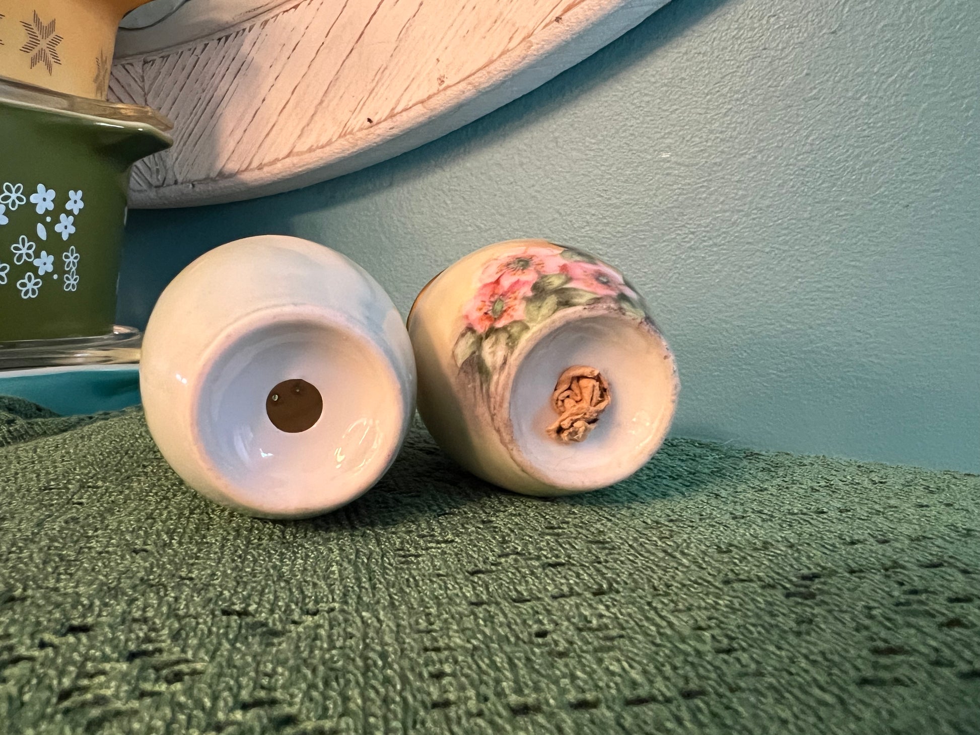 Romantic pink rose porcelain salt and pepper shakers for cottagecore homes