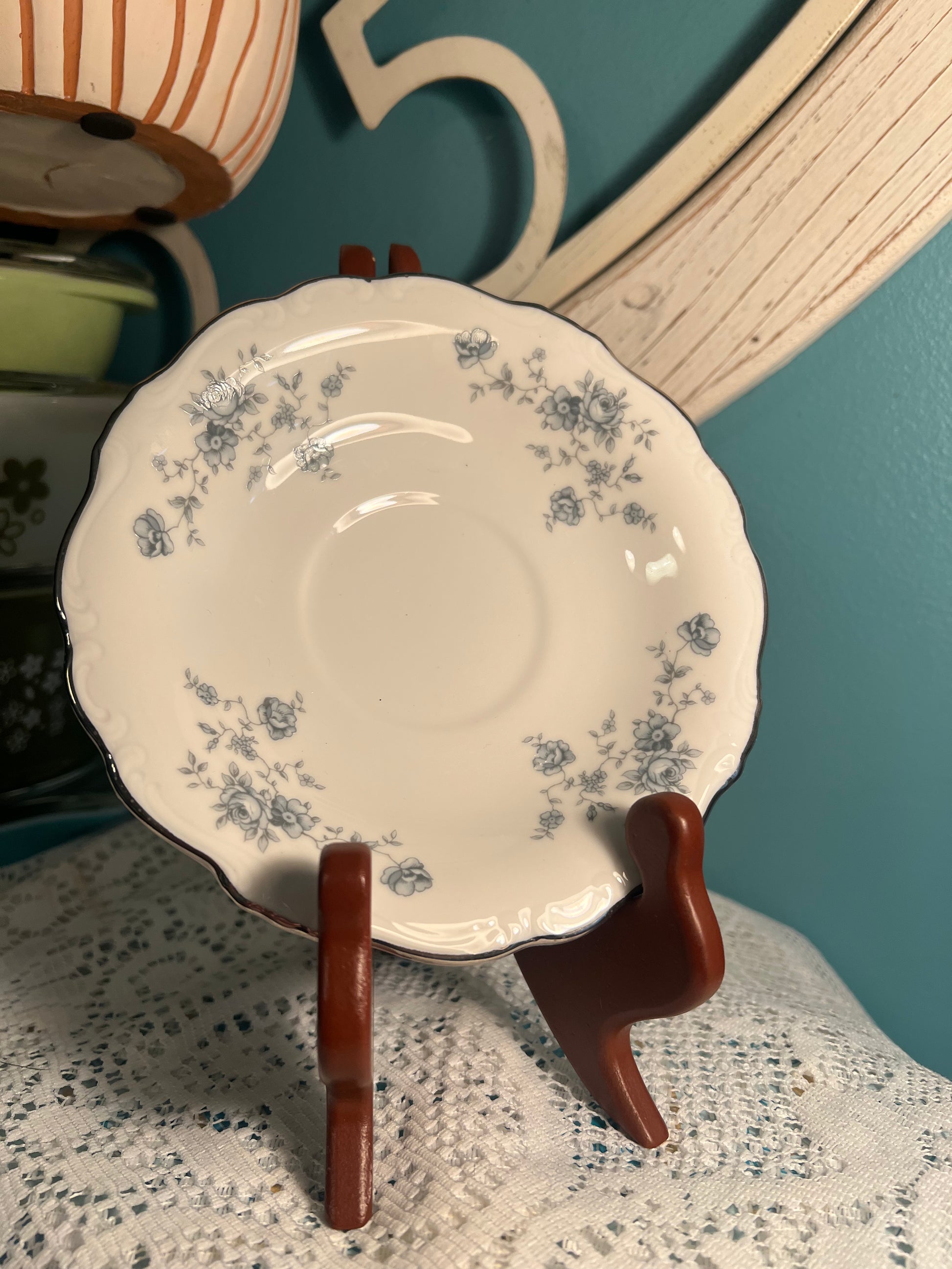 Vintage Haviland Blue Garland fine china table setting with teacup and saucer