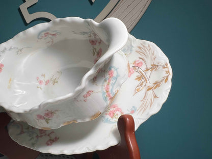 Vintage Haviland Limoges 63B Gravy Dish with Attached Underplate | French Porcelain Server