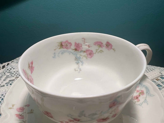 Schleiger 63B Flat Cup & Saucer | Haviland Limoges France | Pink Floral Antique Set