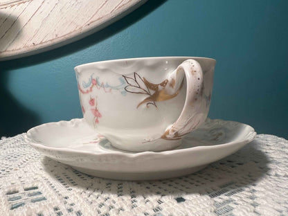 Schleiger 63B Flat Cup & Saucer | Haviland Limoges France | Pink Floral Antique Set