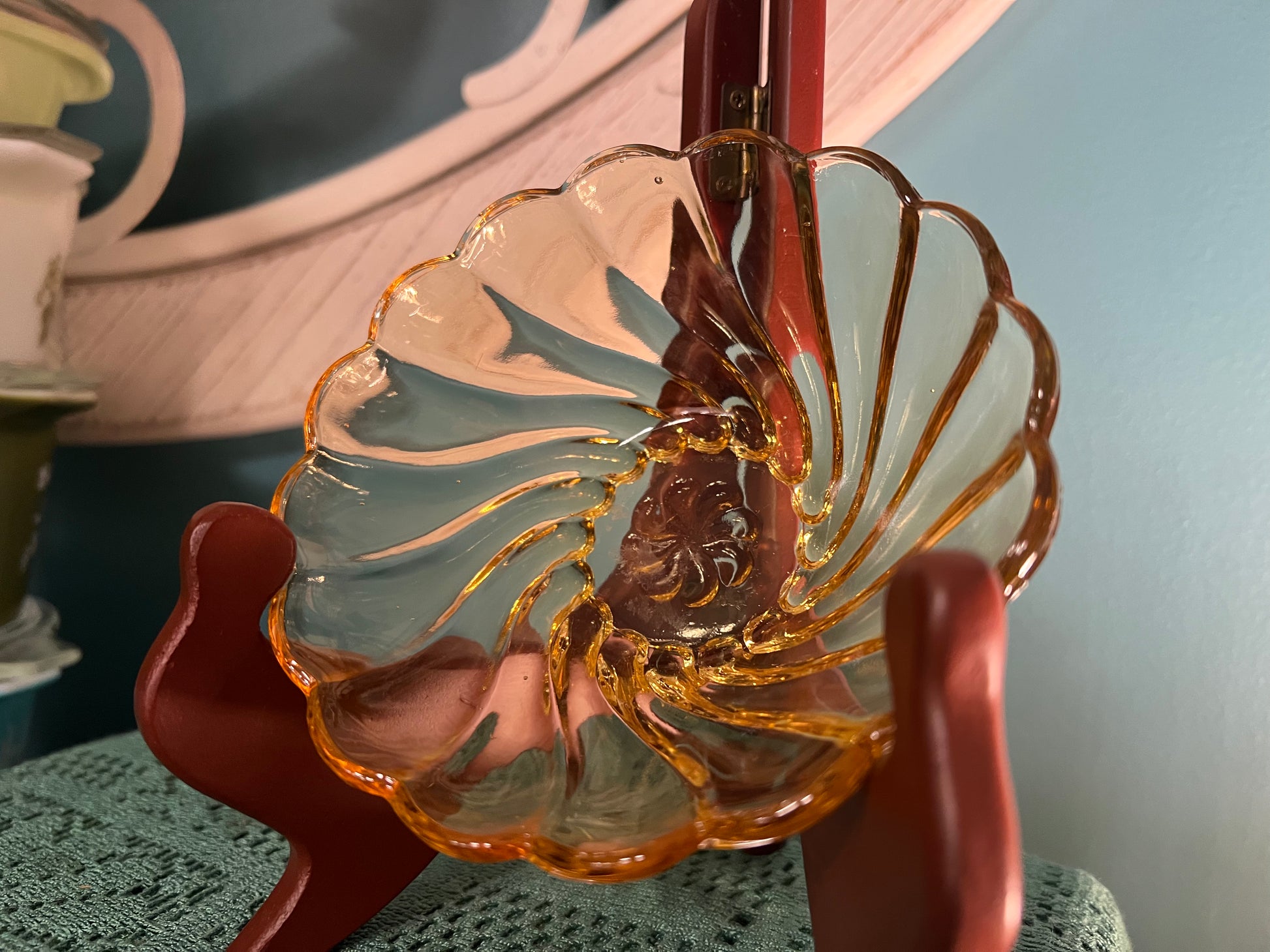 Set of 3 vintage Hazel Atlas Depression Glass golden amber swirl berry bowls