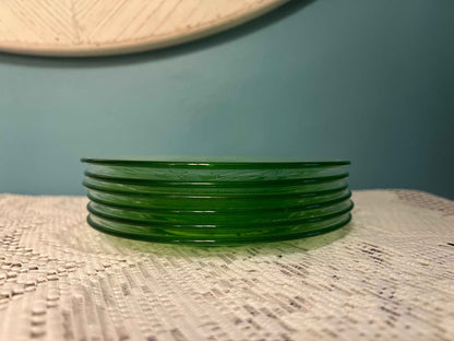 Green Hazel Atlas Cloverleaf Uranium Glass Saucer | Depression Glassware