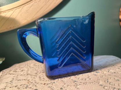 Vintage Hazel Atlas Cobalt Blue Chevron Creamer | Art Deco Depression Glass