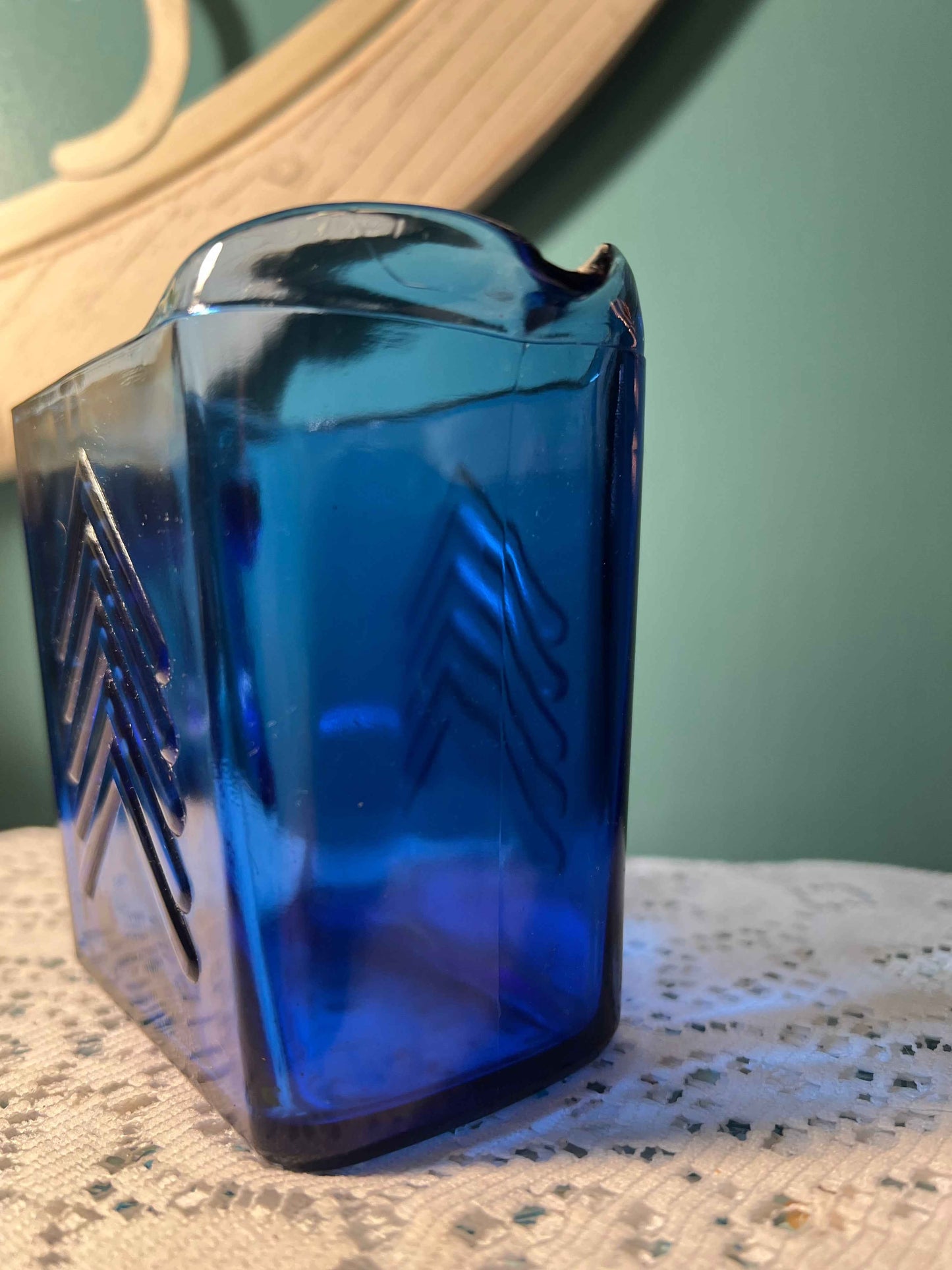 Vintage Hazel Atlas Cobalt Blue Chevron Creamer | Art Deco Depression Glass