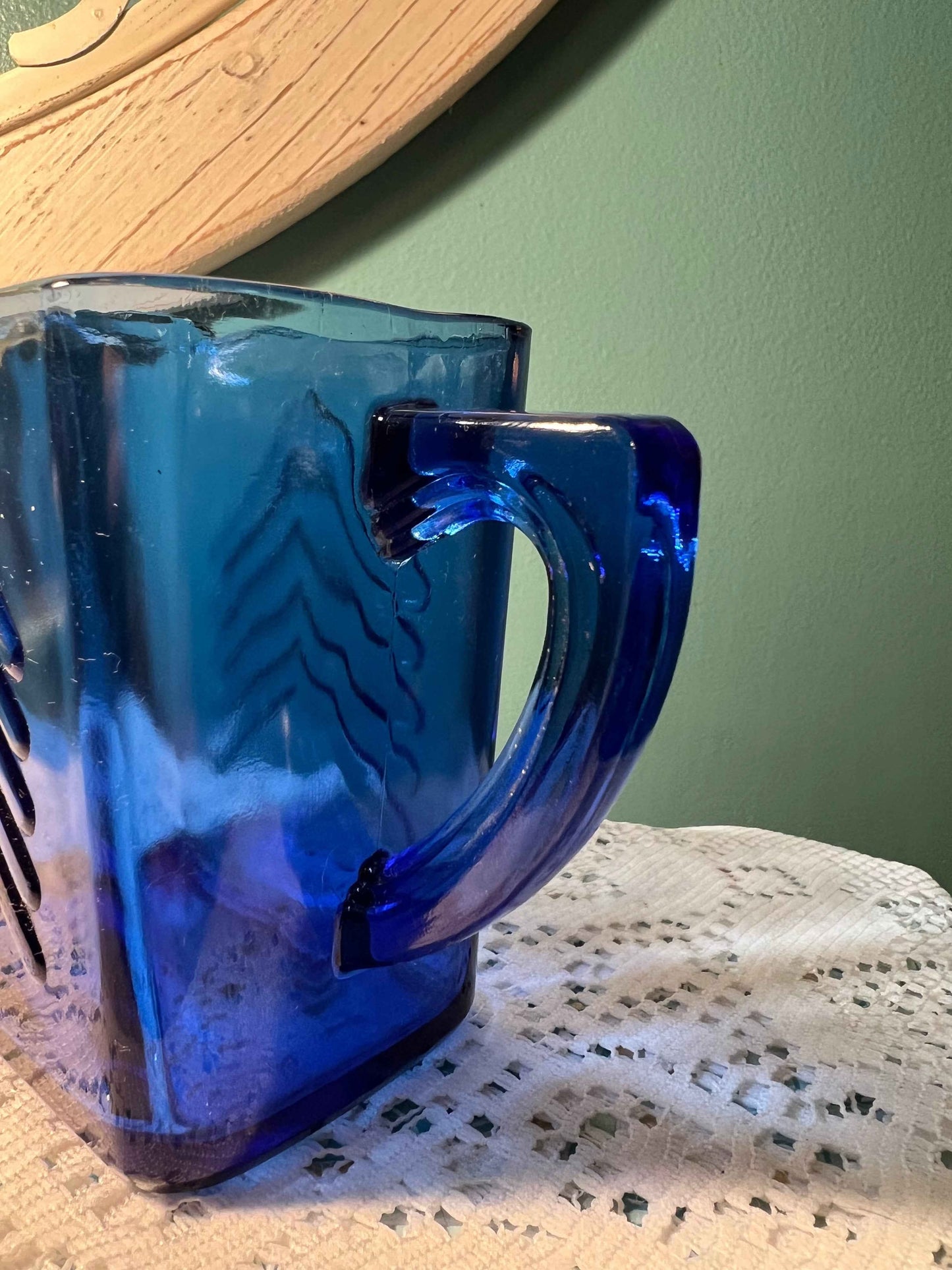 Vintage Hazel Atlas Cobalt Blue Chevron Creamer | Art Deco Depression Glass