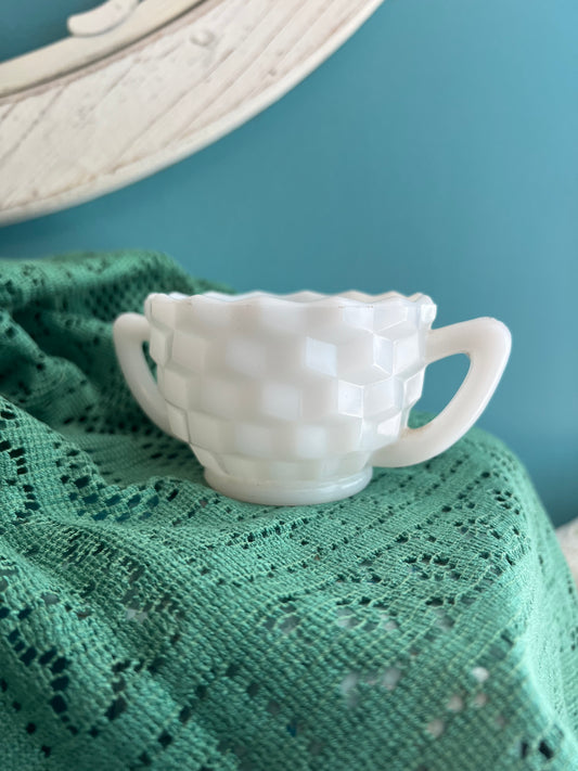 Vintage Hazel Atlas Cubed/Cubist milk glass sugar bowl