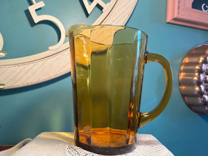 Vintage Hazel Atlas Mt. Vernon Amber Pitcher | 64oz | Vertical Panel Glassware