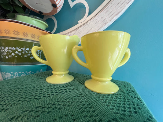 Mid-century modern yellow Hazel Atlas cream and sugar set
