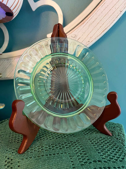 Vintage Hazel Atlas Uranium Green Ribbon Depression Glass Saucer, Set of 3  – 6 1/4" Sherbert Plate