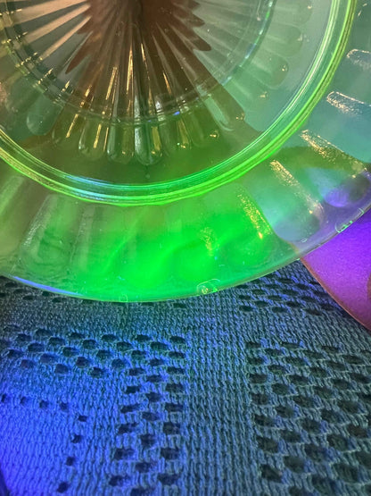 Vintage Hazel Atlas Uranium Green Ribbon Depression Glass Saucer, Set of 3  – 6 1/4" Sherbert Plate